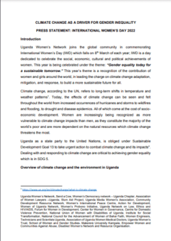 IWD 2022 Press Statement Climate Changes as a Driver for Gender Inequality.