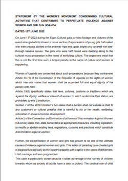Statement by the Women’s Movement Condemning the Elgon Cultural Festival Gala.