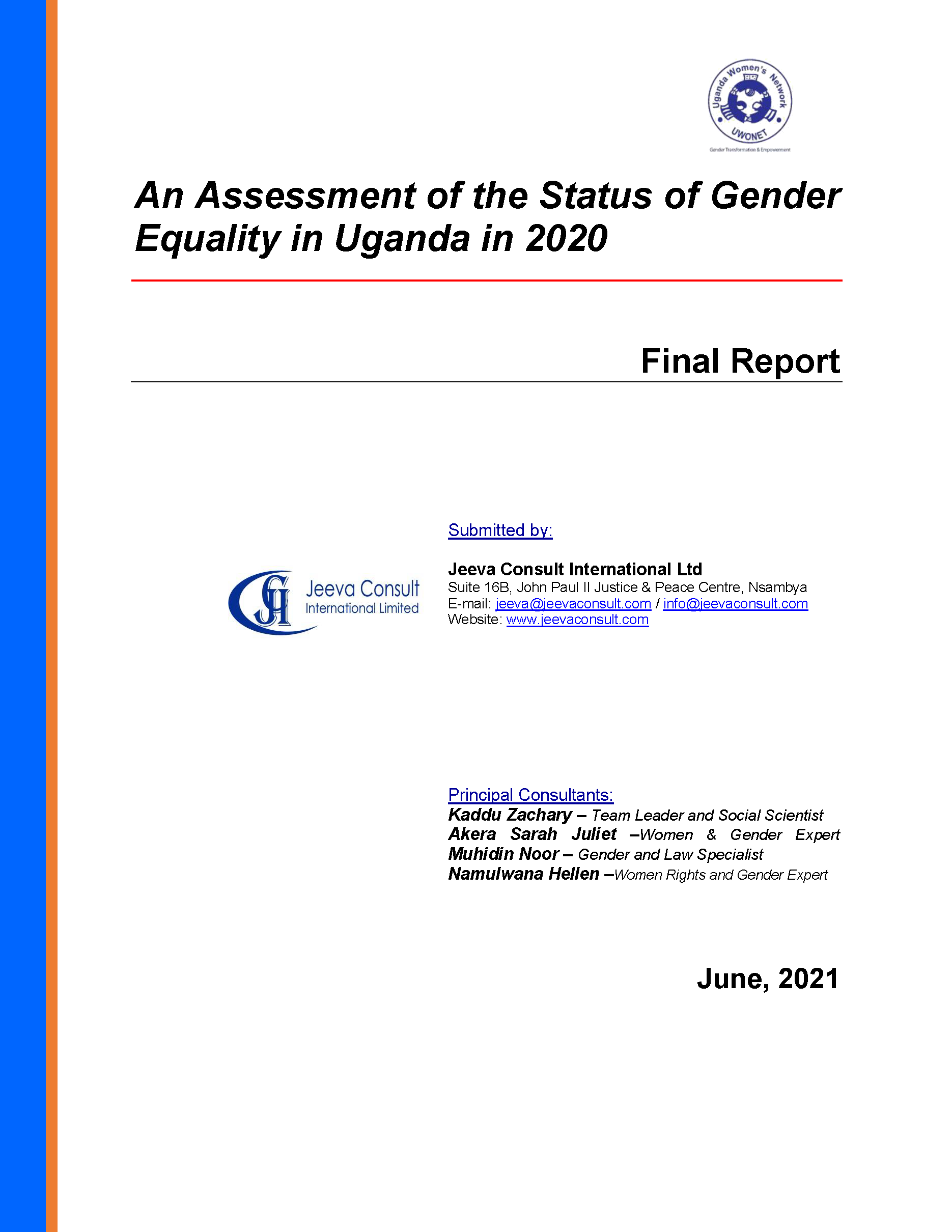 An Assessment of the Status of Gender Equality in Uganda in 2020