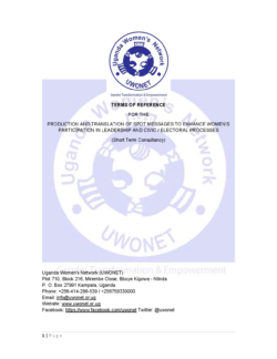 PRODUCTION AND TRANSLATION OF SPOT MESSAGES TO ENHANCE WOMEN’S PARTICIPATION IN LEADERSHIP AND CIVIC / ELECTORAL PROCESSES