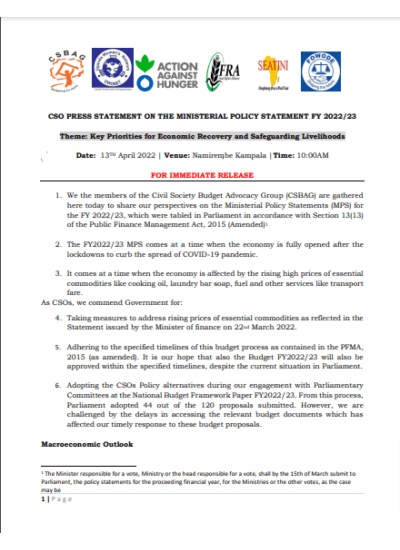Press Statement on the Ministerial Policy Statement FY2022- 2023