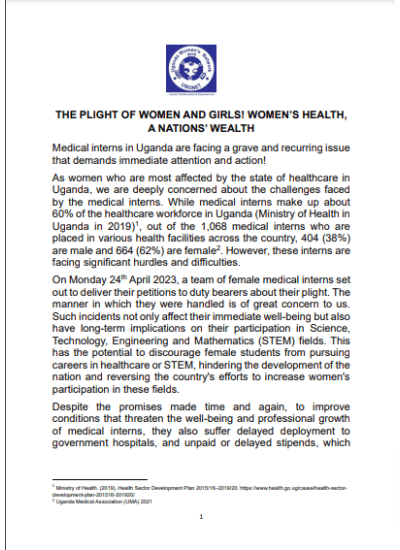 Statement by UWONET on the Plight of Medical Interns