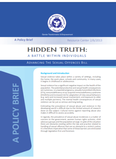 Hidden Truth- A Battle within Indviduals Advancing the Sexual Offences Bill 2013