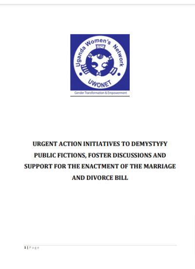 Urgent Action Initiatives to Demystify Public Fictions, Foster Discussion and Support for the Enactment  of the  Marriage and Divorce BILL