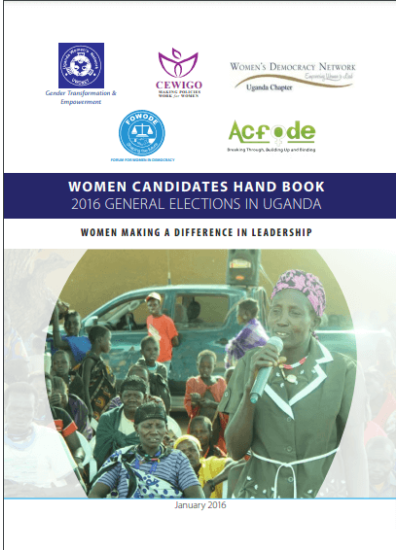 Women  Candidates Hand Book 2016 General Elections in Uganda.